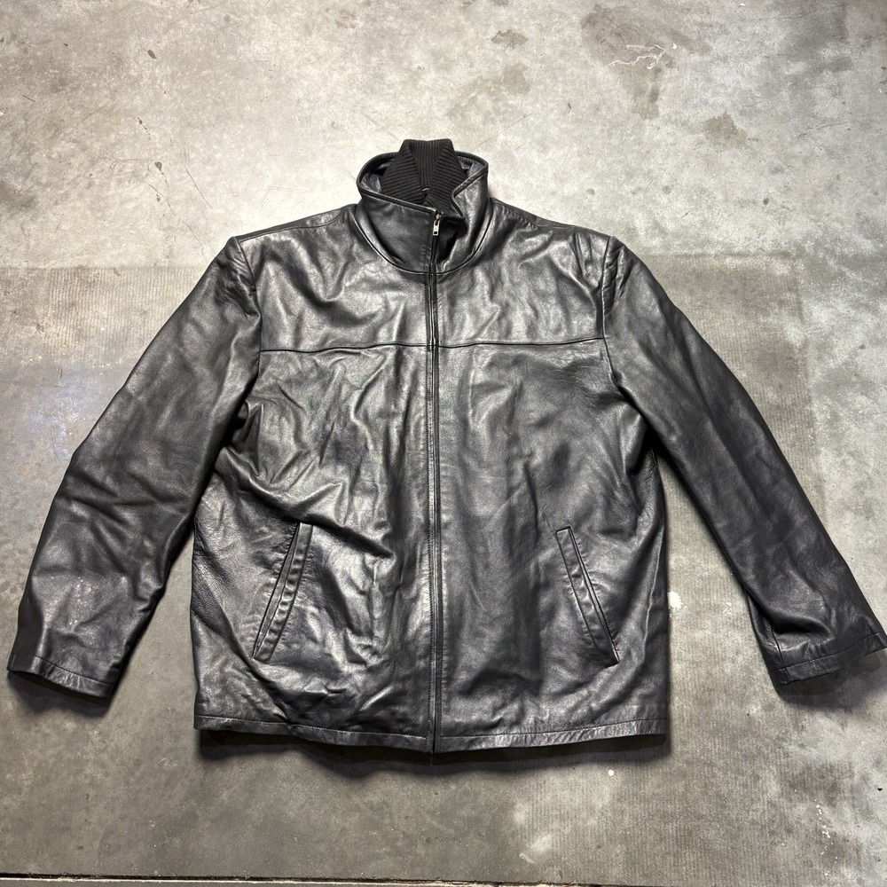 Vintage Wilsons Leather Jacket Black Bomber Lined Ribbed Knit Collar Men's 3x